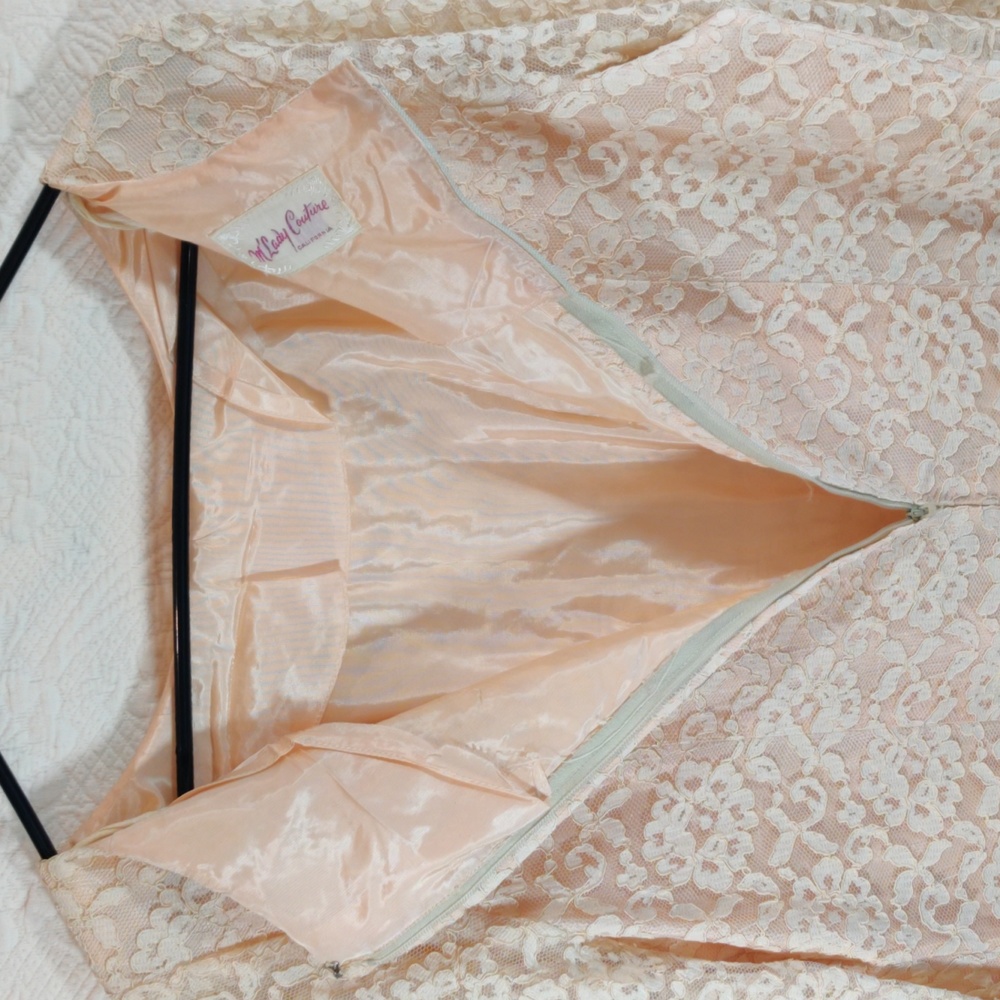 M'Lady Couture Vintage 1960s Lace 3/4 Sleeve Satin Lined Party Dress - Picture 8 of 10